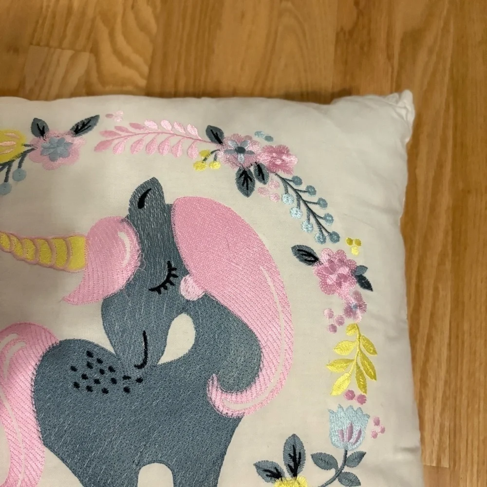 Urban Habitat Unicorn Embroidered Throw Pillow Pink Square Kids Room